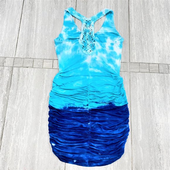 Venus Women's Bodycon Ruched Macrame Back Sleeveless Dress Blue Size S - Picture 13 of 16